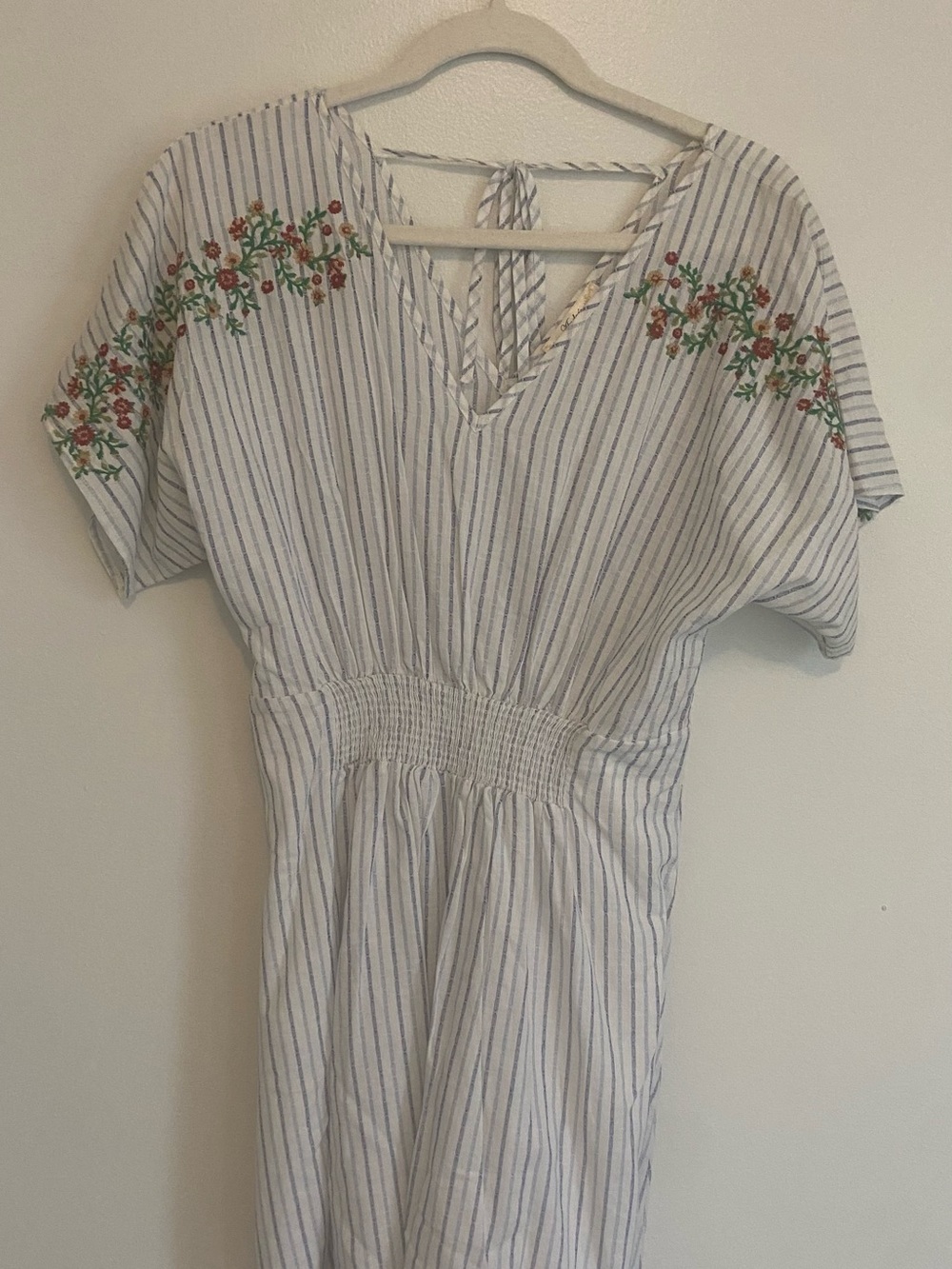 Andree Linen Blend Embroidered V-Neck Dress